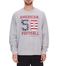 Pullover & Sweater*U.S. SPORT AMERICA Herren Sweater mit großem Schriftzug Baumwoll-Langarm-Shirt Sommer-Pullover Freizeit-Shirt Grau