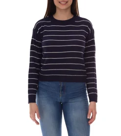 Sweater & Pullover*VERO MODA VMSTORM Damen Strick-Pullover gestreifter Rundhals-Sweater 57501916 Dunkelblau/Weiß