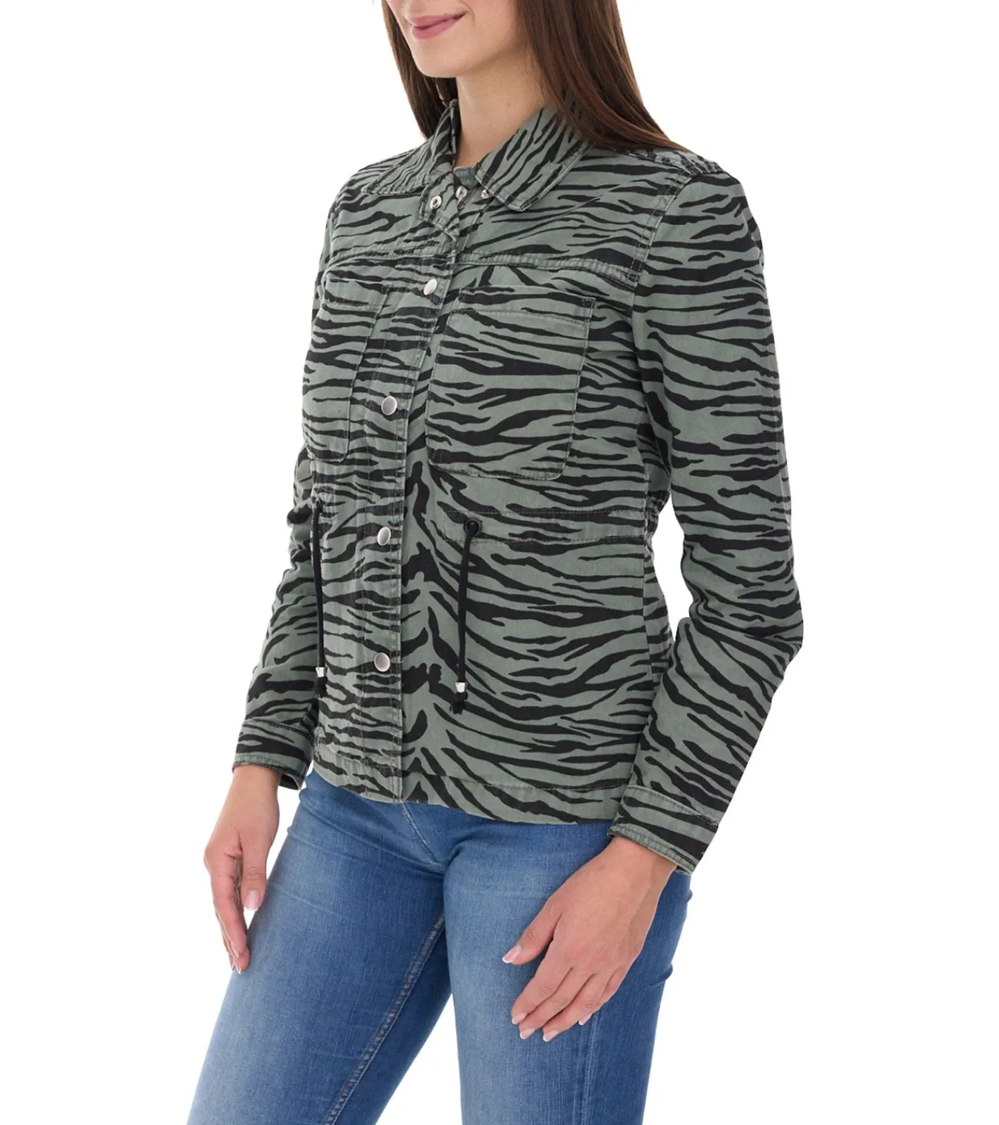 Mäntel & Jacken*vestino Damen Übergangs-Jacke Baumwoll-Jacke mit Tiermuster Jeans-Sommer-Jacke 900810 Khaki/Schwarz