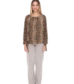 Poloshirts & Blusen|Tops & T-Shirts*vestino Damen Bluse Off-Shoulder Carmen-Bluse mit Leoparden-Print Sommer-Shirt 900319 Beige/Schwarz