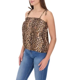 Poloshirts & Blusen|Tops & T-Shirts*vestino Damen Blusen-Top mit Leoparden-Print Spaghetti-Träger-Top 900580 Beige/Schwarz