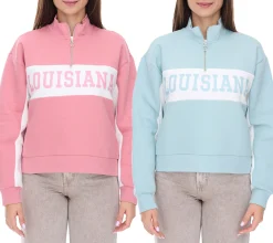 Sweater & Pullover*vestino Damen Boxy Cropped Sweatshirt mit Stehkragen Trojer Alltags-Pulli Oversized 900390 in Alt-Rosa oder Hell-Blau