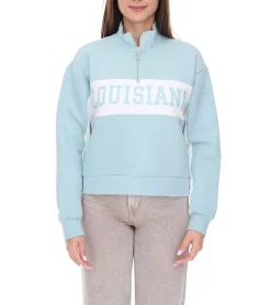 Sweater & Pullover*vestino Damen Boxy Cropped Sweatshirt mit Stehkragen Trojer Alltags-Pulli Oversized 900390 Hellblau