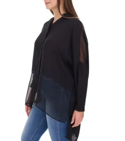 Poloshirts & Blusen*vestino Damen Boyfriend Hemd-Bluse mit transparenten Partien Sommer-Bluse 900509 Schwarz