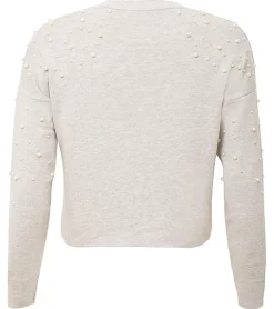 Sweater & Pullover*vestino Damen Cropped-Pullover mit genieteten Perlen Strick-Sweater 901148 Grau