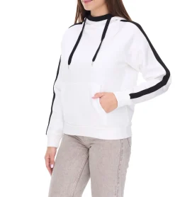Sweater & Pullover*vestino Damen Hoodie mit Kontrast-Streifen Kapuzen-Pullover Alltags-Pulli 900031 Weiß