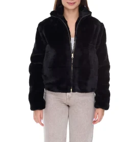 Mäntel & Jacken*vestino Damen Kunstfell-Jacke mit Reißverschluss und Stehkragen Frühlings-Jacke 900710 Schwarz