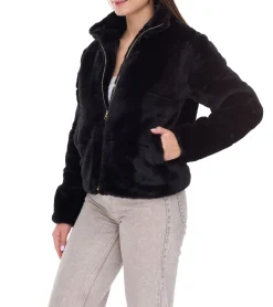 Mäntel & Jacken*vestino Damen Kunstfell-Jacke mit Reißverschluss und Stehkragen Frühlings-Jacke 900710 Schwarz