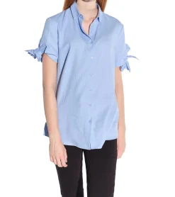 Poloshirts & Blusen*vestino Damen Kurzarm-Bluse mit Schleifen-Arm Hemd-Bluse Business-Shirt 901149 Blau