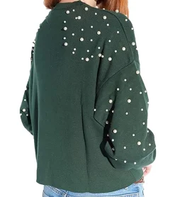 Sweater & Pullover*vestino Damen kurzer Strick-Pullover mit Baumwollanteil Cropped-Pullover mit Perlen Sommer-Sweater 901148 Grün