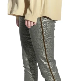 Hosen & Jeans*vestino Damen Leo-Print Hose mit schimmernden Details und Zierstreifen Freizeit-Hose Frühlings-Hose 900828 Grün