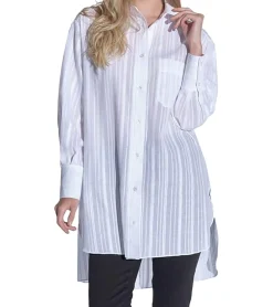Poloshirts & Blusen*vestino Damen Oversized Bluse im Boyfriend Style Transparent mit Strukturstreifen Sommer-Bluse 900600 Weiß
