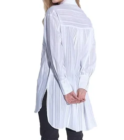 Poloshirts & Blusen*vestino Damen Oversized Bluse im Boyfriend Style Transparent mit Strukturstreifen Sommer-Bluse 900600 Weiß