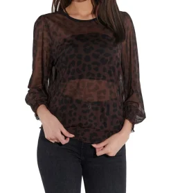 Sweater & Pullover|Poloshirts & Blusen*vestino Damen Pullover mit Leo-Print Langarm-Shirt Mesh-Pullover 900309 Braun