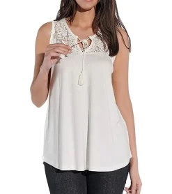 Poloshirts & Blusen*vestino Damen Sommer-Top mit Spitzen-Einsatz Freizeit-Shirt im Boho-Look 900630 Creme-Weiß