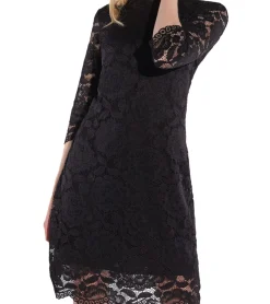 Kleider*vestino Damen Spitzen-Kleid Mini-Kleid Freizeit-Kleid 3/4-Arm 900538 Schwarz