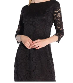 Kleider*vestino Damen Spitzen-Kleid Mini-Kleid Freizeit-Kleid 3/4-Arm 900538 Schwarz