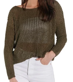 Sweater & Pullover*vestino Damen Strick-Pullover mit Netz-Struktur Alltags-Pulli Sweater 900709 Khaki