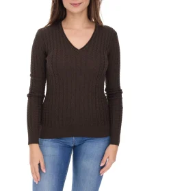 Sweater & Pullover*vestino Damen Strick-Pullover im Zopfmuster Baumwoll-Pullover Freizeit-Sweater 900609 Braun