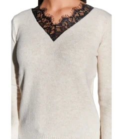 Sweater & Pullover*vestino Damen Strick-Pullover mit Spitzeneinsatz Alltags-Pullover Sweater 901328 Beige