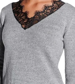 Sweater & Pullover*vestino Damen Strick-Pullover mit Spitzeneinsatz Alltags-Pullover Sweater 901328 Grau
