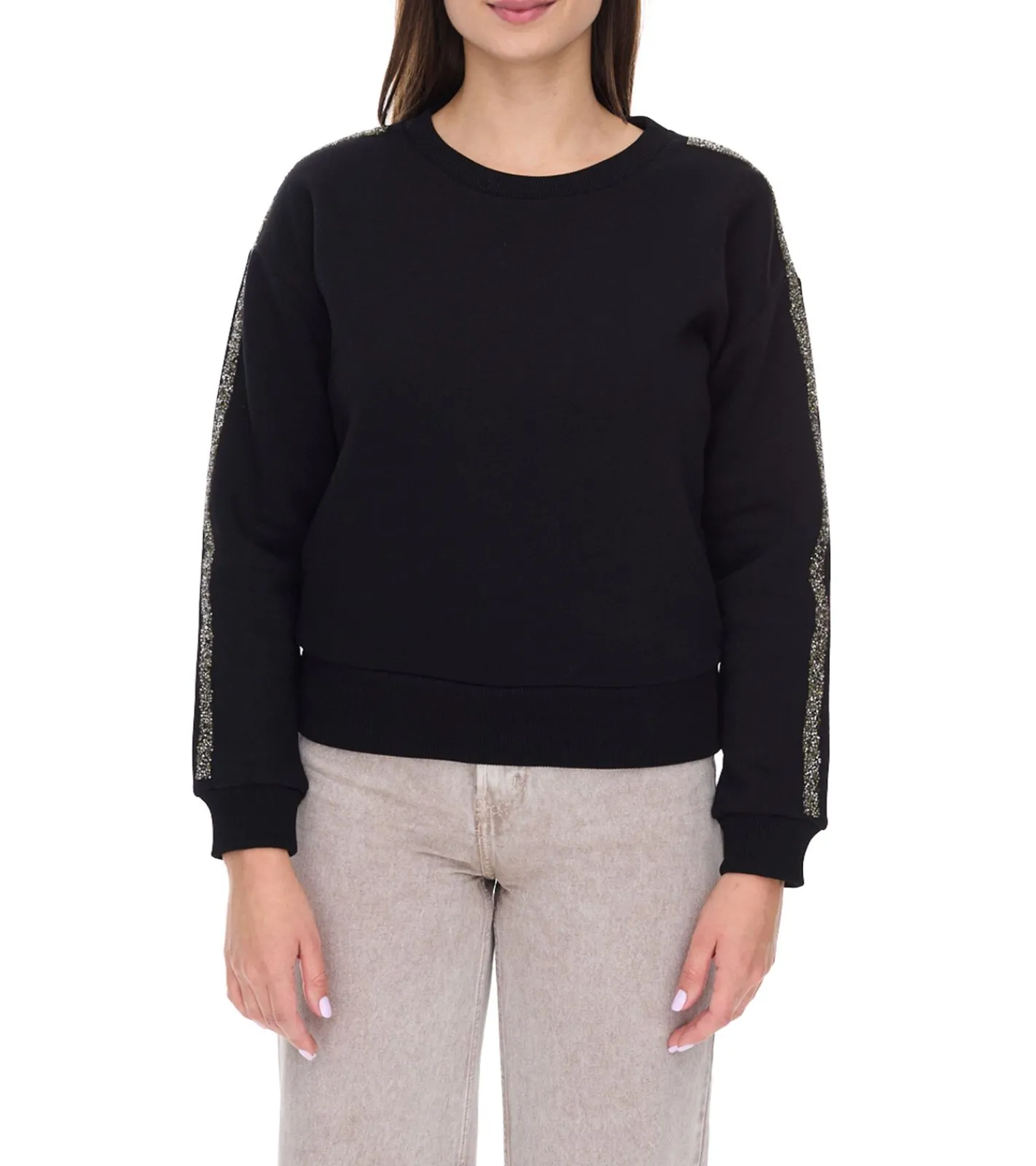 Sweater & Pullover*vestino Damen Sweatshirt Baumwoll-Shirt mit Strassband Pullover 900299 Schwarz