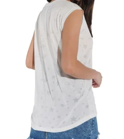 Tops & T-Shirts*vestino Damen Top Kurzarm-Shirt mit Stern-Muster Sommer-Shirt 900739 Weiß