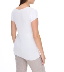 Tops & T-Shirts*vestino Damen T-Shirt Kurzarm-Shirt mit Feder-Druck Sommer-Shirt 900548 Weiß