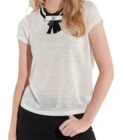 Tops & T-Shirts*vestino Damen T-Shirt Kurzarm-Shirt mit Schleife Sommer-Shirt 900659 Weiß