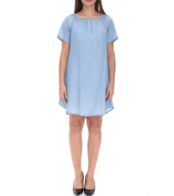 Kleider*vestino Damen Tunika-Kleid lose fallende Form Mini-Kleid Kurzarm-Kleid 900568 Hellblau