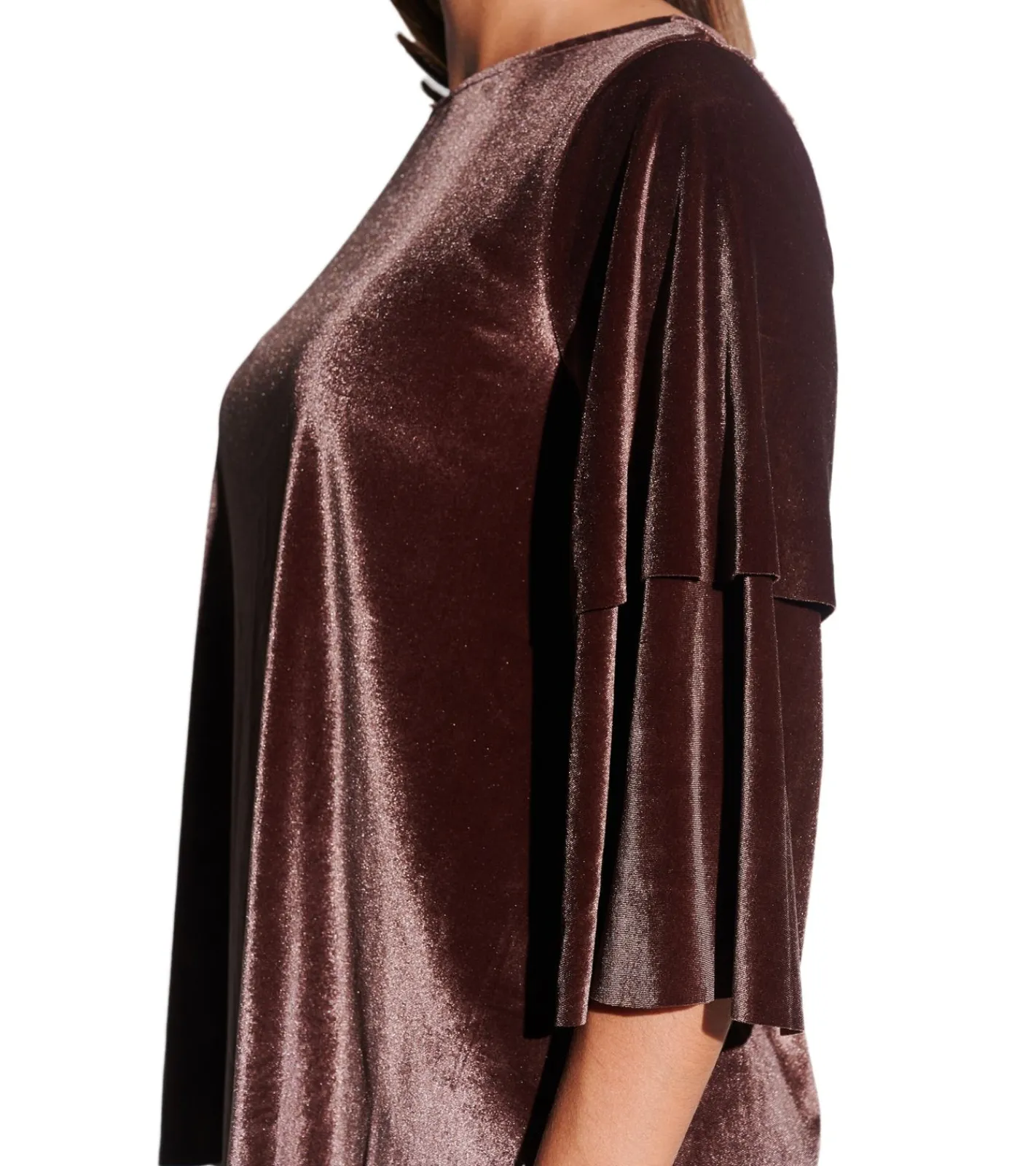 Sweater & Pullover|Tops & T-Shirts*vestino Damen weiches Samt-Shirt mit verspielten Volant-Ärmeln Freizeit-Shirt 901389 Braun