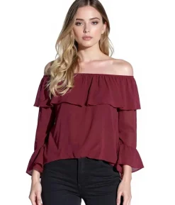 Poloshirts & Blusen*vestino Off-Shoulder Bluse mit Volant Sommer-Bluse Frühlings-Bluse 900880 Rot