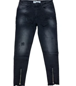Jeans & Hosen*vsct Clubwear Herren Jeans im Used-Look Denim-Hose mit Reißverschluss an den Beinenden B5642803 Schwarz