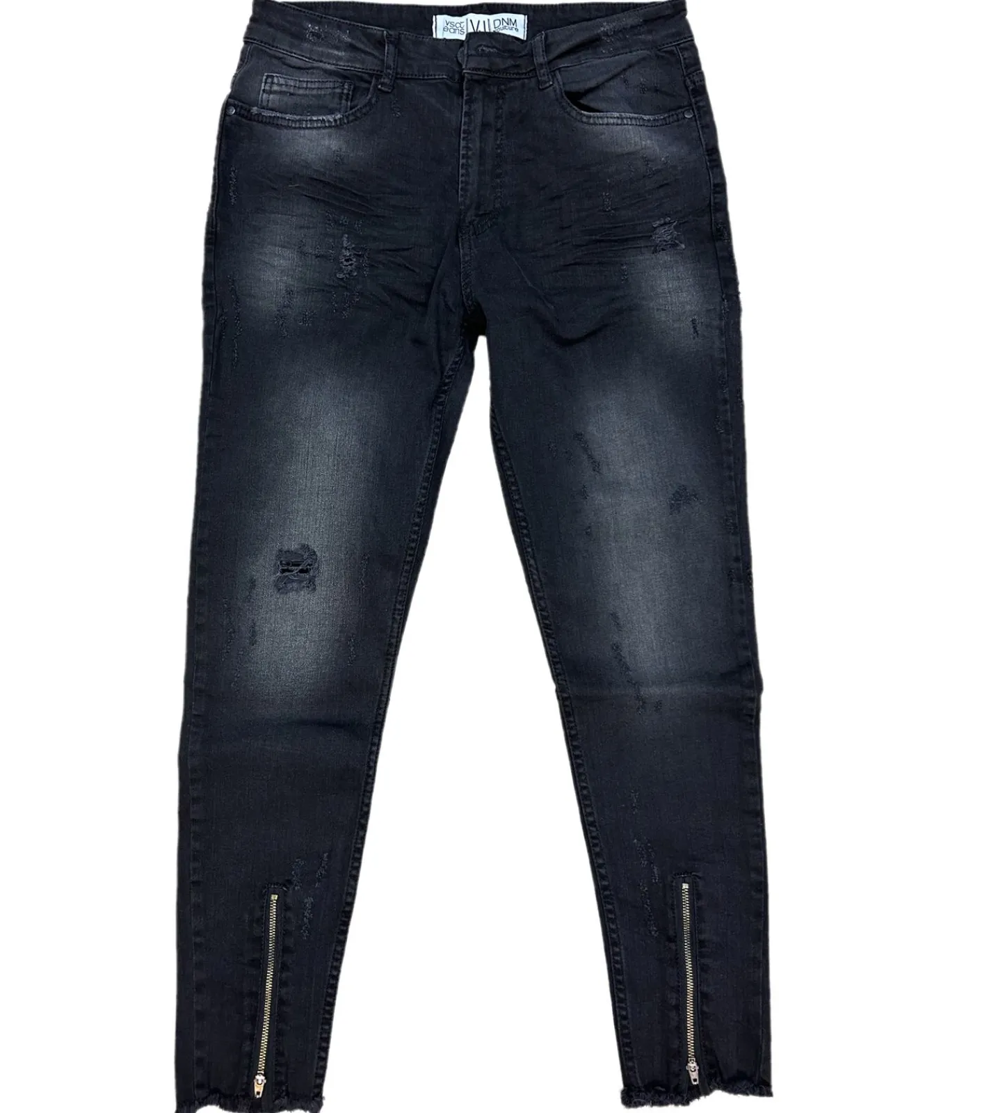 Jeans & Hosen*vsct Clubwear Herren Jeans im Used-Look Denim-Hose mit Reißverschluss an den Beinenden B5642803 Schwarz