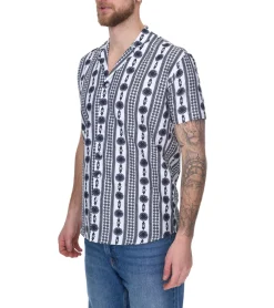 T-Shirts & Tank Tops*vsct Clubwear Herren Shirt mit Allover Geomatrix-Muster Kurzarm-Shirt mit Knopfleiste 5643309 Weiß/Schwarz