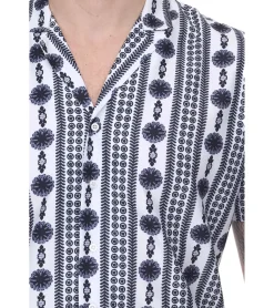 T-Shirts & Tank Tops*vsct Clubwear Herren Shirt mit Allover Geomatrix-Muster Kurzarm-Shirt mit Knopfleiste 5643309 Weiß/Schwarz