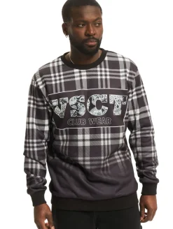 Pullover & Sweater*vsct Clubwear Karierter Rundhals-Logopullover schwarz