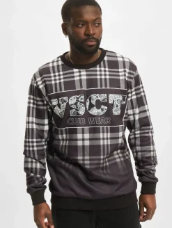 Pullover & Sweater*vsct Clubwear Karierter Rundhals-Logopullover schwarz
