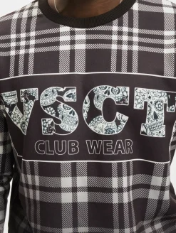 Pullover & Sweater*vsct Clubwear Karierter Rundhals-Logopullover schwarz