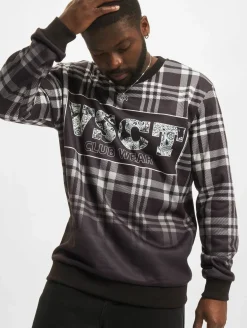 Pullover & Sweater*vsct Clubwear Karierter Rundhals-Logopullover schwarz