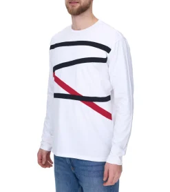 Pullover & Sweater*vsct Herren Longsleeve Baumwoll-Pullover mit farbigen Akzenten Rundhals-Pullover Langarm-Shirt D5643061L Weiß