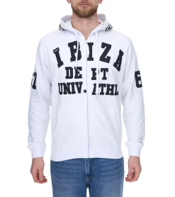 Pullover & Sweater*vsct Ibiza Dept Herren Zip-Hoodie mit Schriftzug-Details Baumwoll Kapuzen-Pullover 5643315 Weiß