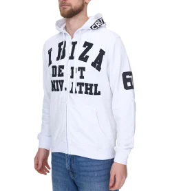 Pullover & Sweater*vsct Ibiza Dept Herren Zip-Hoodie mit Schriftzug-Details Baumwoll Kapuzen-Pullover 5643315 Weiß
