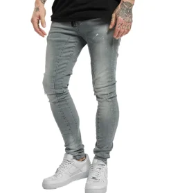 Jeans & Hosen*vsct Keanu Herren Slim-Fit Jeans im Destroyed-Look Denim-Hose mit Farbspritzer D5643094 Grau