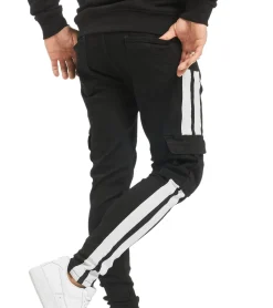Jeans & Hosen*vsct Keanu Mega Stripe Herren Cargo-Hose mit seitlichen Streifen Jeans mit Beintaschen Denim D5642800 Schwarz