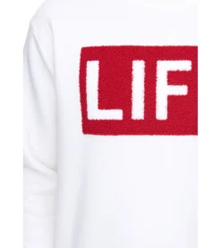 Pullover & Sweater*vsct Life Herren Rundhals-Pullover mit Flock-Patch auf Brust Sweater 5642974 Ecru/Weiß