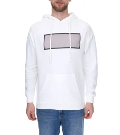 Pullover & Sweater*vsct Net Application Herren Hoodie mit Gitter-Print auf Brust Baumwoll Kapuzen-Pullover 5643160 Ecru/Weiß