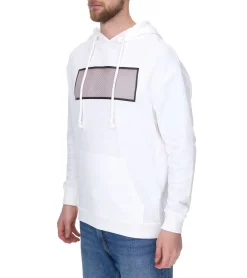 Pullover & Sweater*vsct Net Application Herren Hoodie mit Gitter-Print auf Brust Baumwoll Kapuzen-Pullover 5643160 Ecru/Weiß