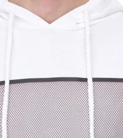 Pullover & Sweater*vsct Net Application Herren Hoodie mit Gitter-Print auf Brust Baumwoll Kapuzen-Pullover 5643160 Ecru/Weiß