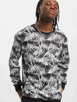 Pullover & Sweater*vsct Palmleaf Rundhals-Sweatshirt Schwarz/Weiß